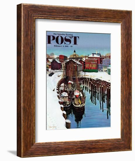 "Gloucester Harbor in Winter," Saturday Evening Post Cover, February 4, 1961-John Clymer-Framed Giclee Print