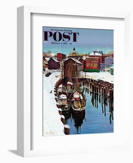 "Gloucester Harbor in Winter," Saturday Evening Post Cover, February 4, 1961-John Clymer-Framed Giclee Print