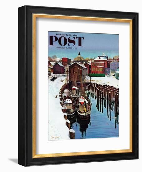 "Gloucester Harbor in Winter," Saturday Evening Post Cover, February 4, 1961-John Clymer-Framed Giclee Print