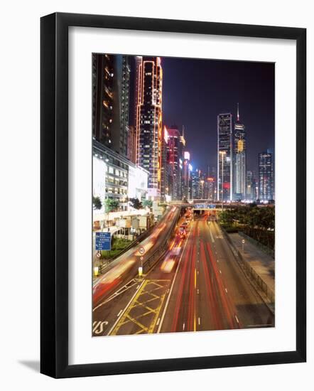 Gloucester Road at Night, Causeway Bay, Hong Kong Island, Hong Kong, China, Asia-Amanda Hall-Framed Photographic Print