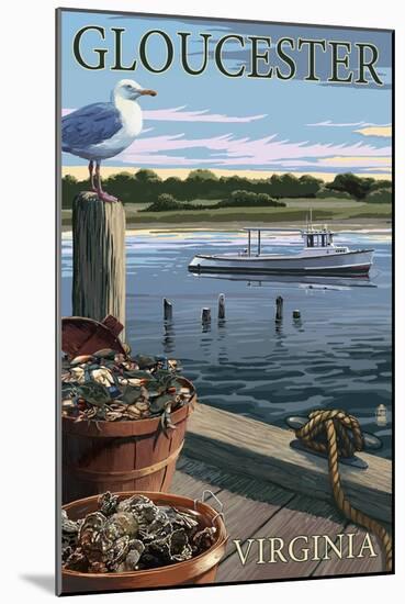 Gloucester, Virginia - Blue Crab and Oysters on Dock-Lantern Press-Mounted Art Print