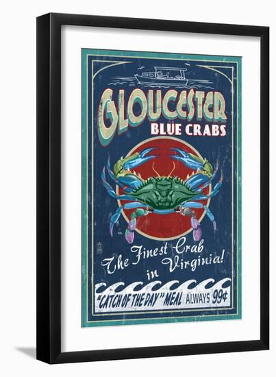 Gloucester, Virginia - Blue Crab Vintage Sign-Lantern Press-Framed Art Print