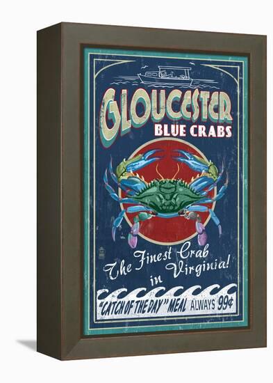 Gloucester, Virginia - Blue Crab Vintage Sign-Lantern Press-Framed Stretched Canvas