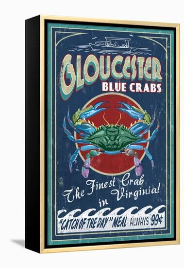 Gloucester, Virginia - Blue Crab Vintage Sign-Lantern Press-Framed Stretched Canvas