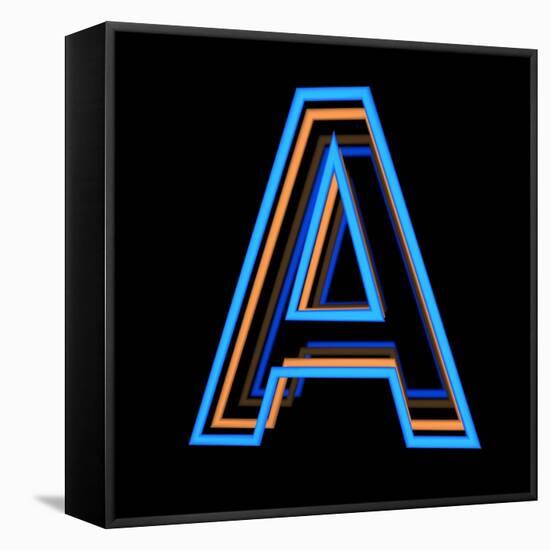 Glowing Letter A Isolated On Black Background-Andriy Zholudyev-Framed Stretched Canvas