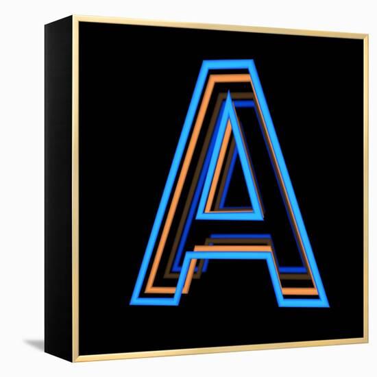 Glowing Letter A Isolated On Black Background-Andriy Zholudyev-Framed Stretched Canvas