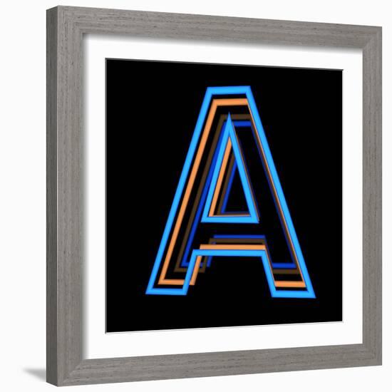 Glowing Letter A Isolated On Black Background-Andriy Zholudyev-Framed Art Print