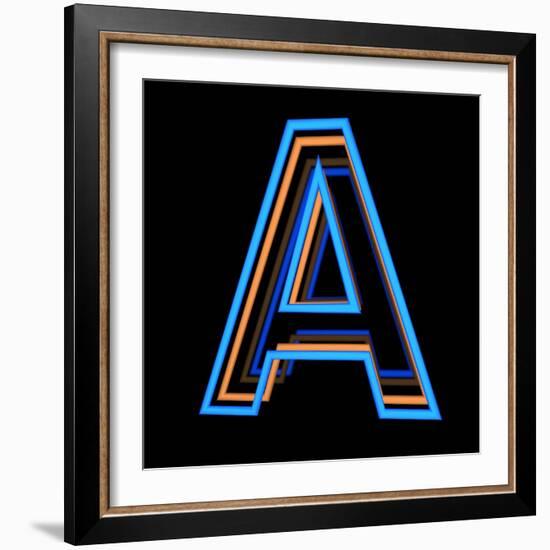 Glowing Letter A Isolated On Black Background-Andriy Zholudyev-Framed Art Print