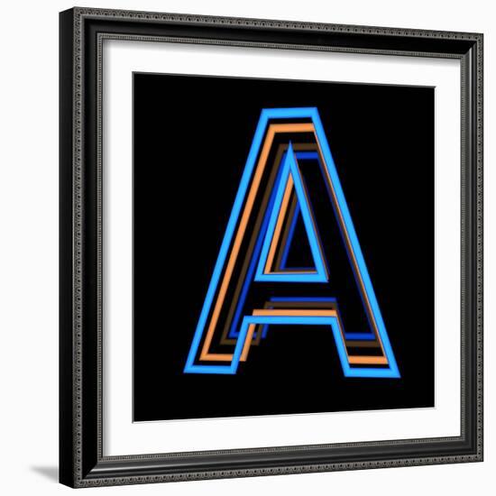 Glowing Letter A Isolated On Black Background-Andriy Zholudyev-Framed Art Print