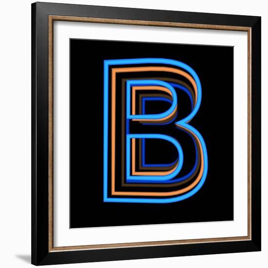 Glowing Letter B Isolated On Black Background-Andriy Zholudyev-Framed Art Print