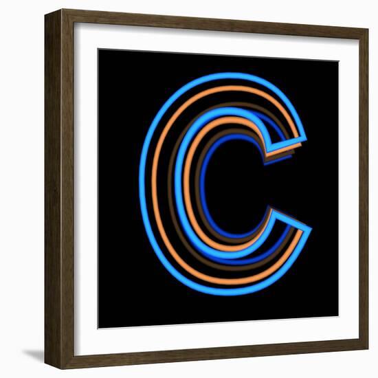 Glowing Letter C Isolated On Black Background-Andriy Zholudyev-Framed Art Print