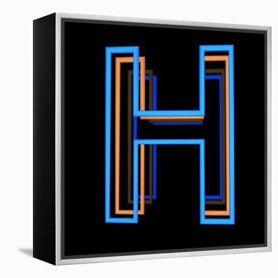 Glowing Letter H Isolated On Black Background-Andriy Zholudyev-Framed Stretched Canvas