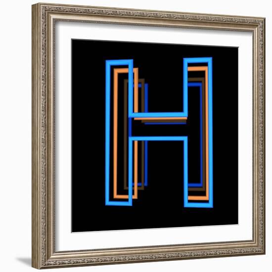 Glowing Letter H Isolated On Black Background-Andriy Zholudyev-Framed Art Print