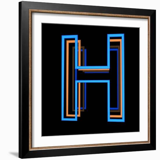 Glowing Letter H Isolated On Black Background-Andriy Zholudyev-Framed Art Print