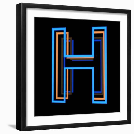 Glowing Letter H Isolated On Black Background-Andriy Zholudyev-Framed Art Print