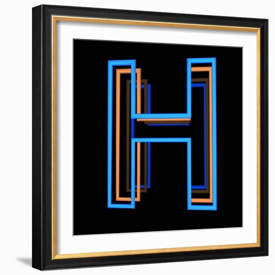 Glowing Letter H Isolated On Black Background-Andriy Zholudyev-Framed Art Print