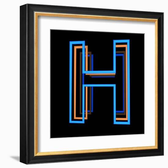 Glowing Letter H Isolated On Black Background-Andriy Zholudyev-Framed Art Print