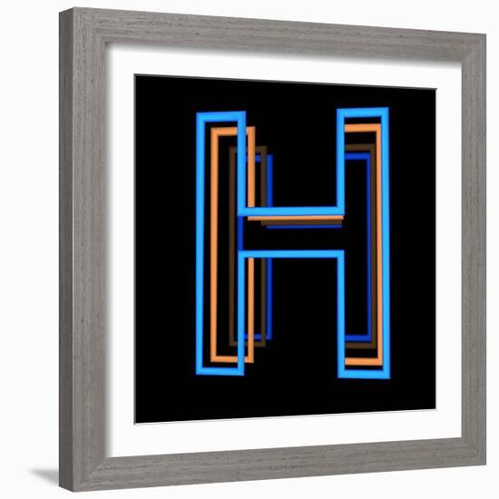 Glowing Letter H Isolated On Black Background-Andriy Zholudyev-Framed Premium Giclee Print