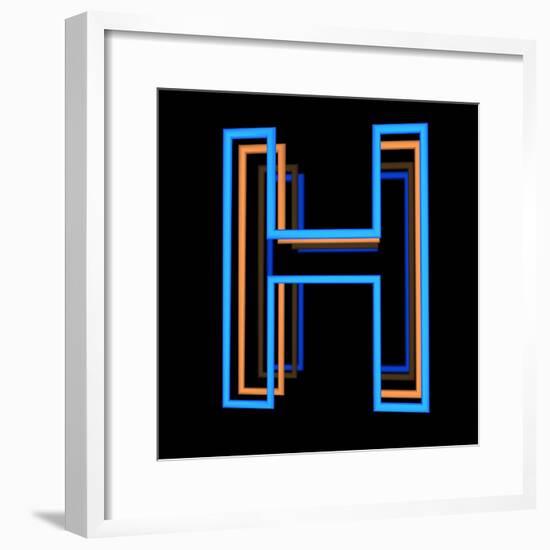 Glowing Letter H Isolated On Black Background-Andriy Zholudyev-Framed Premium Giclee Print