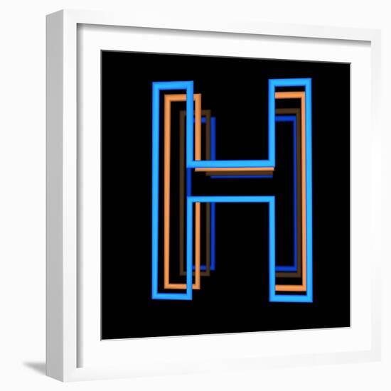 Glowing Letter H Isolated On Black Background-Andriy Zholudyev-Framed Premium Giclee Print