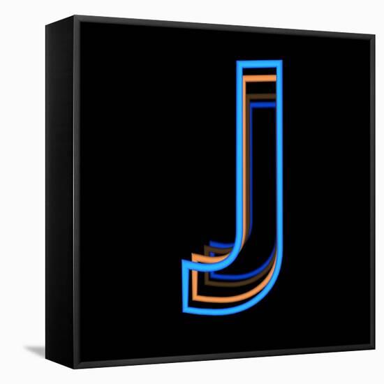 Glowing Letter J Isolated On Black Background-Andriy Zholudyev-Framed Stretched Canvas