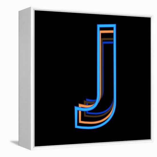 Glowing Letter J Isolated On Black Background-Andriy Zholudyev-Framed Stretched Canvas