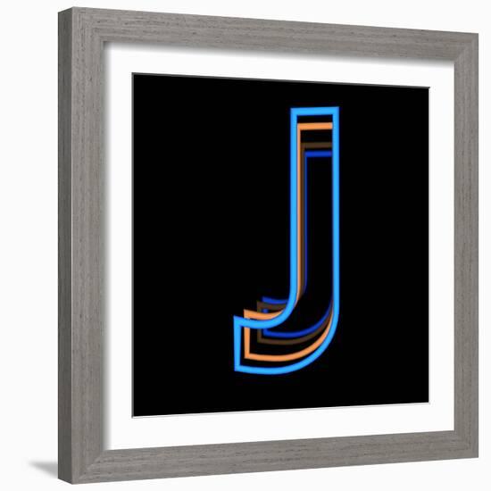 Glowing Letter J Isolated On Black Background-Andriy Zholudyev-Framed Art Print