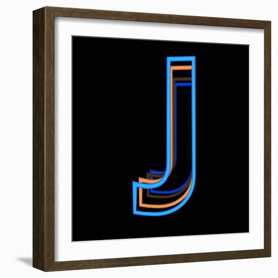 Glowing Letter J Isolated On Black Background-Andriy Zholudyev-Framed Art Print