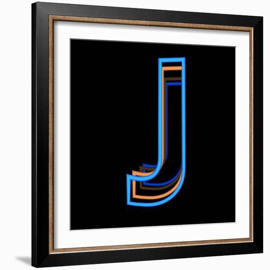 Glowing Letter J Isolated On Black Background-Andriy Zholudyev-Framed Art Print