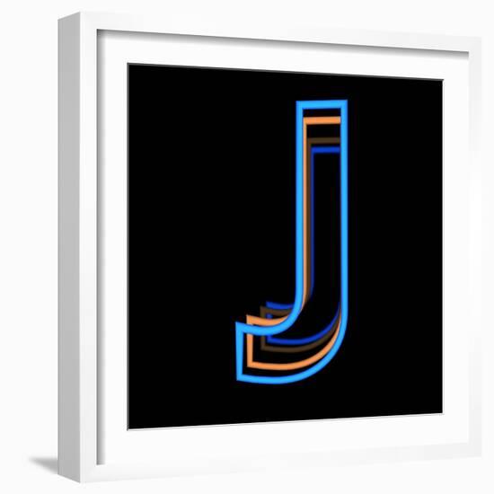 Glowing Letter J Isolated On Black Background-Andriy Zholudyev-Framed Art Print