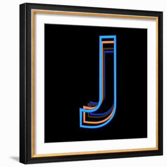 Glowing Letter J Isolated On Black Background-Andriy Zholudyev-Framed Art Print