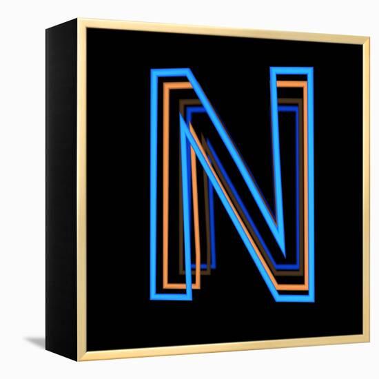 Glowing Letter N Isolated On Black Background-Andriy Zholudyev-Framed Stretched Canvas