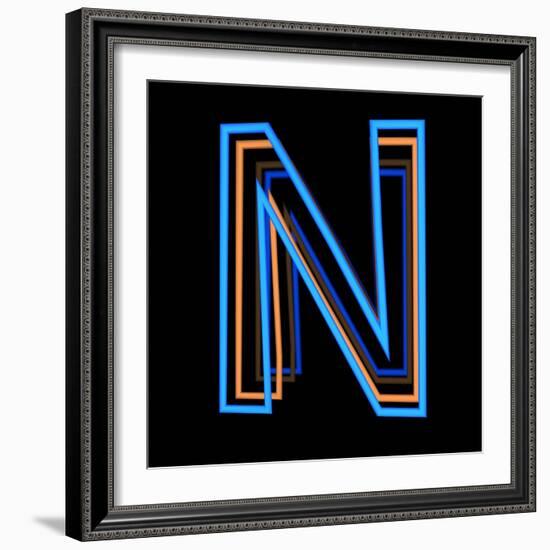 Glowing Letter N Isolated On Black Background-Andriy Zholudyev-Framed Art Print