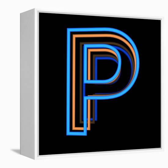 Glowing Letter P Isolated On Black Background-Andriy Zholudyev-Framed Stretched Canvas