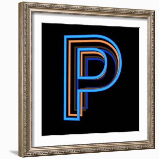 Glowing Letter P Isolated On Black Background-Andriy Zholudyev-Framed Art Print