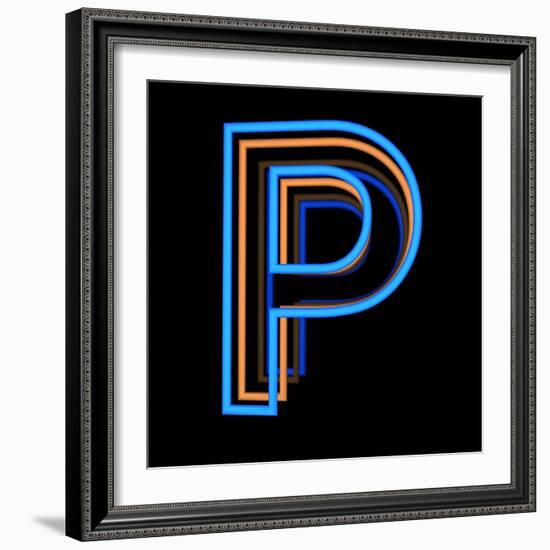 Glowing Letter P Isolated On Black Background-Andriy Zholudyev-Framed Art Print