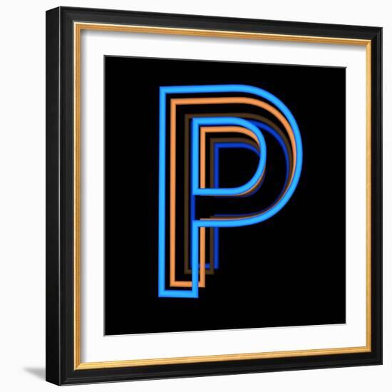 Glowing Letter P Isolated On Black Background-Andriy Zholudyev-Framed Art Print