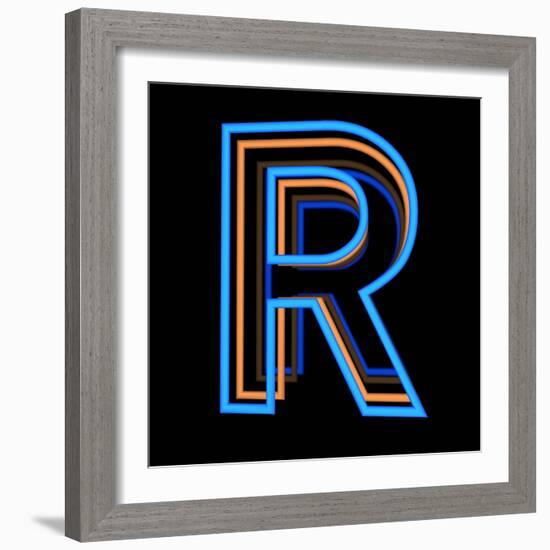 Glowing Letter R Isolated On Black Background-Andriy Zholudyev-Framed Art Print