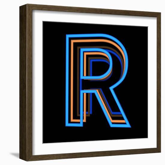 Glowing Letter R Isolated On Black Background-Andriy Zholudyev-Framed Art Print