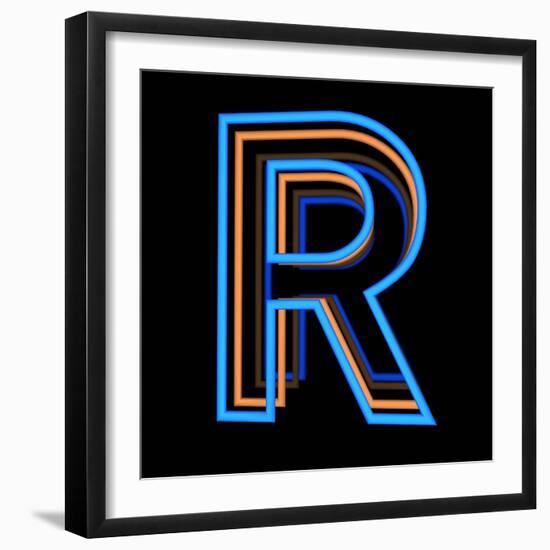 Glowing Letter R Isolated On Black Background-Andriy Zholudyev-Framed Art Print