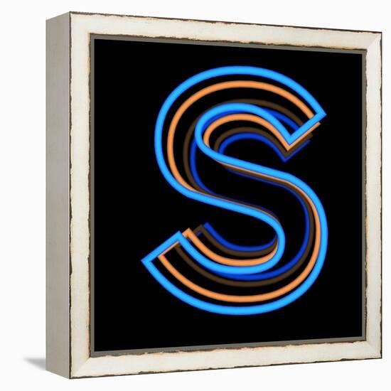 Glowing Letter S Isolated On Black Background-Andriy Zholudyev-Framed Stretched Canvas