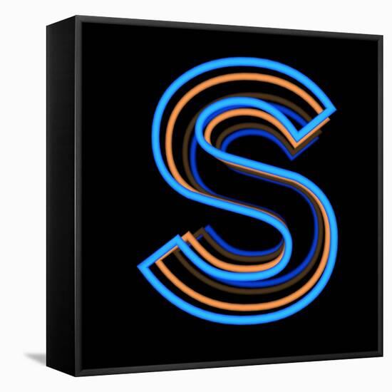 Glowing Letter S Isolated On Black Background-Andriy Zholudyev-Framed Stretched Canvas