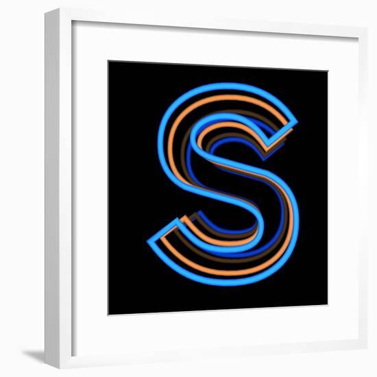 Glowing Letter S Isolated On Black Background-Andriy Zholudyev-Framed Premium Giclee Print