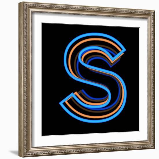 Glowing Letter S Isolated On Black Background-Andriy Zholudyev-Framed Art Print