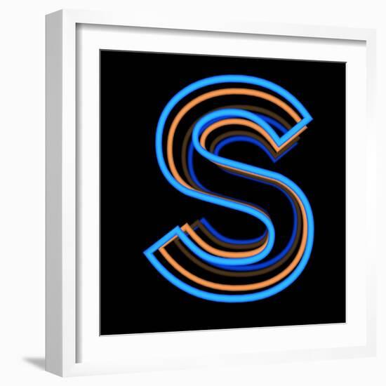 Glowing Letter S Isolated On Black Background-Andriy Zholudyev-Framed Art Print