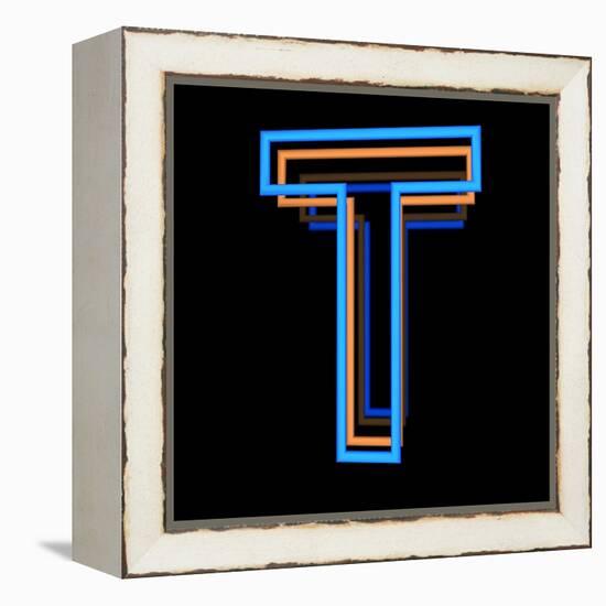 Glowing Letter T Isolated On Black Background-Andriy Zholudyev-Framed Stretched Canvas