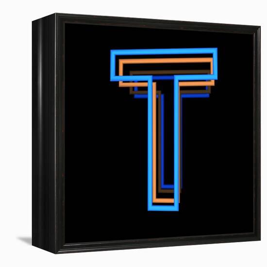 Glowing Letter T Isolated On Black Background-Andriy Zholudyev-Framed Stretched Canvas