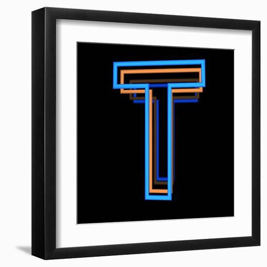 Glowing Letter T Isolated On Black Background-Andriy Zholudyev-Framed Art Print