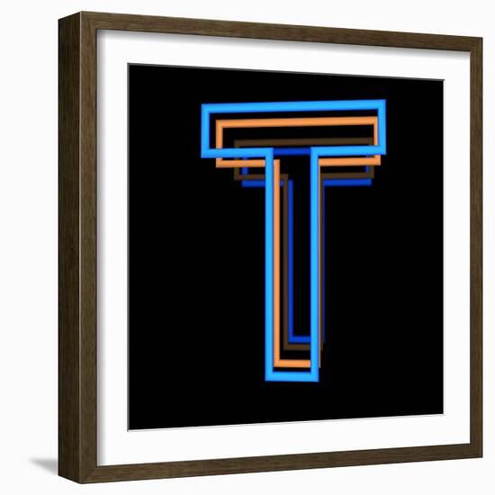 Glowing Letter T Isolated On Black Background-Andriy Zholudyev-Framed Art Print