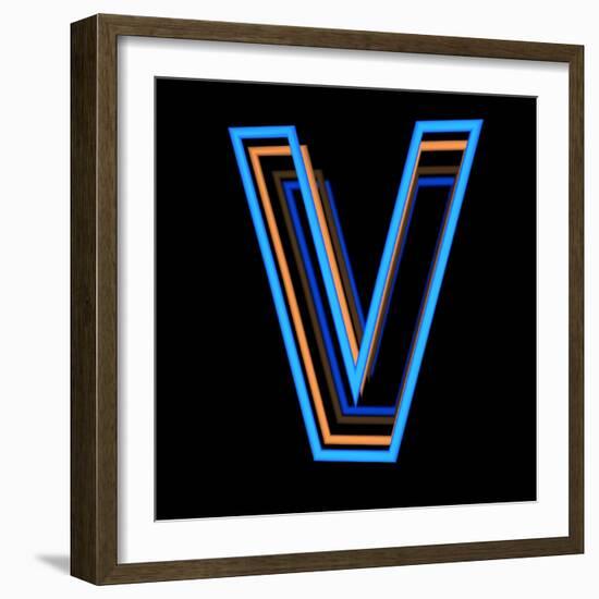 Glowing Letter V Isolated On Black Background-Andriy Zholudyev-Framed Art Print